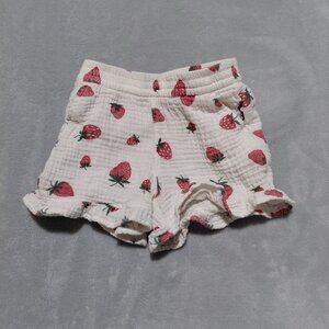 Rabbit + Bear 100% Organic Cotton Gauzy Strawberry Print Girls Shorts Pockets 3T